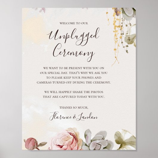 Modern Blush Floral | Marmer Unplugged Ceremony Poster (Voorkant)