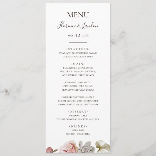 Modern Blush Floral | Menu Weddenrennen (Voorkant)