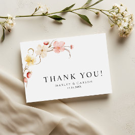Modern Blush Floral Minimalist Garden Wedding Bedankkaart