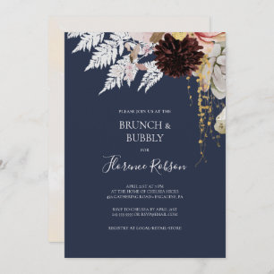 Modern Blush Floral Navy Brunch en Bubble Kaart