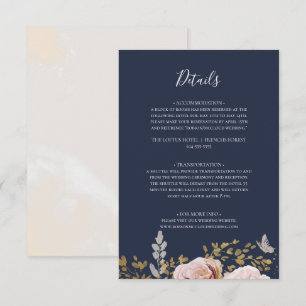 Modern Blush Floral Navy Details Enclosure Card Informatiekaartje