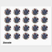 Modern Blush Floral Navy Wedding Envelope Seals Ronde Sticker (Vel)