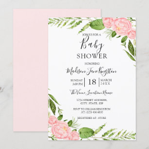 Modern Blush Floral Waterverf Baby shower Kaart