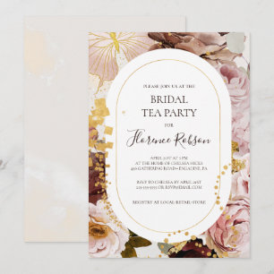 Modern Blush Floral Waterverf Bridal Tea Party Kaart