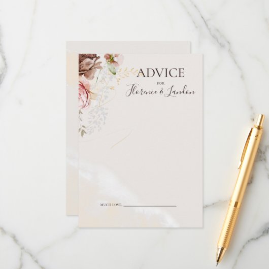 Modern Blush Floral | Waterverf bruiloft Advieskaart (Voorkant / Achterkant in situ)