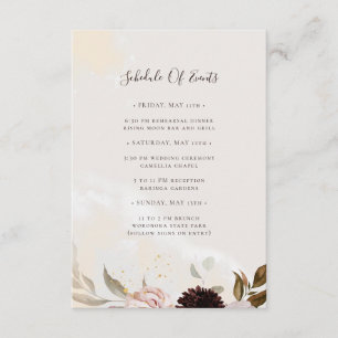 Modern Blush Floral Waterverf Schedule of Events Informatiekaartje