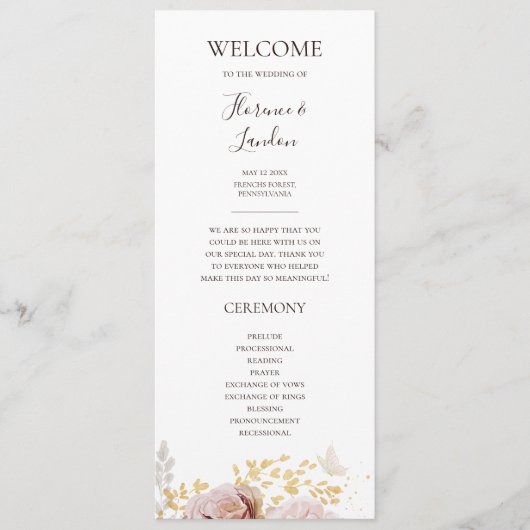 Modern Blush Floral | Weddenschap-programma Programma (Voorkant)