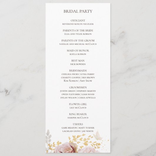 Modern Blush Floral | Weddenschap-programma Programma (Achterkant)