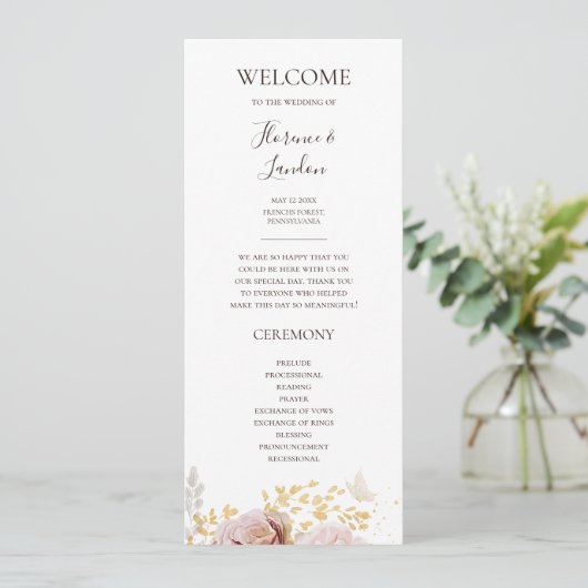 Modern Blush Floral | Weddenschap-programma Programma (Staand voorkant)