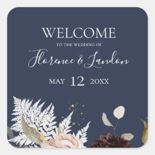 Modern Blush Floral Welkom bij het marineswedden Vierkante Sticker