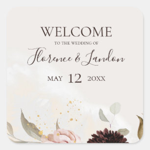 Modern Blush Floral Welkom Waterverf Weddenschap Vierkante Sticker