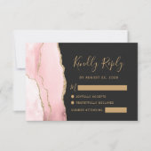 Modern Blush Gold Agate Dark Wedding RSVP Kaartje (Voorkant)