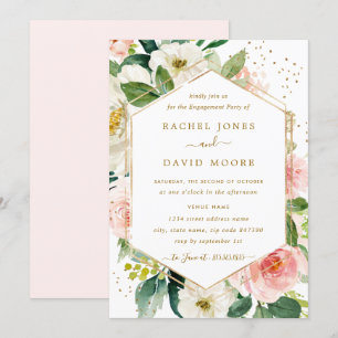 Modern Blush Gold Bloemen Verlovingsfeest Uitnodig Kaart