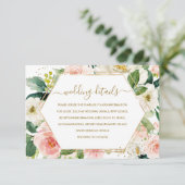 Modern Blush Gold Floral Wedding Details Kaart (Staand voorkant)