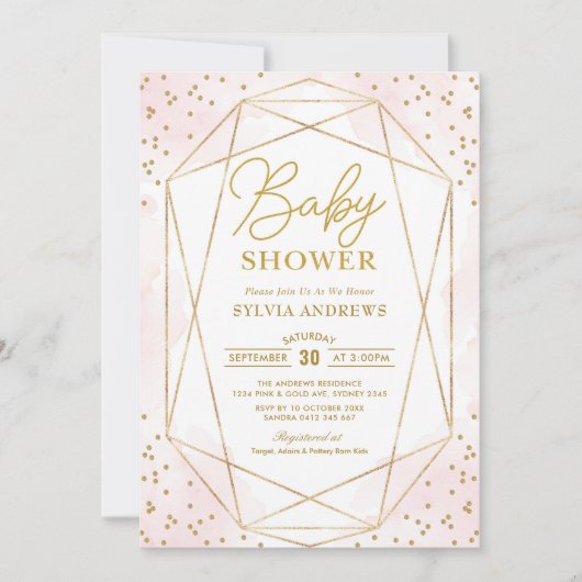 Modern Blush Gold geometrisch Confetti Baby shower Kaart (Voorkant)