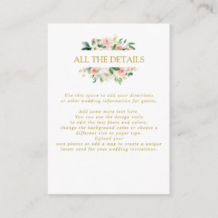 Modern Blush Gouden BRUILOFT alle details Informatiekaartje
