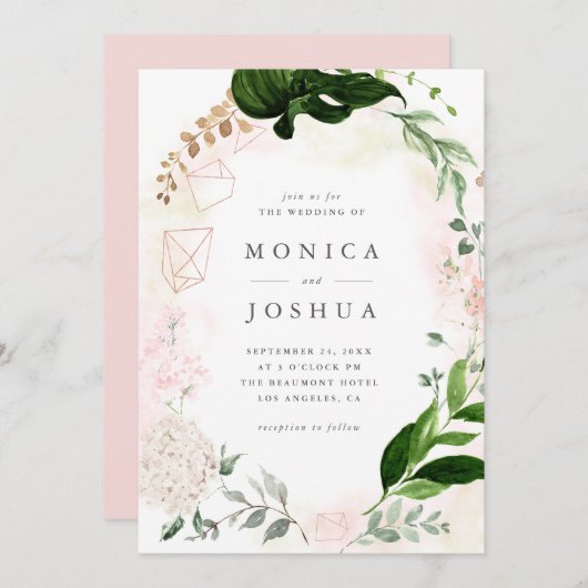 Modern Blush & Green Botanical Greenery Wedding Kaart (Voorkant / Achterkant)