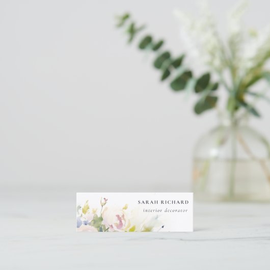 Modern Blush Lila Waterverf Roos Bloemen Bunch Mini Visitekaartje (Staand voorkant)