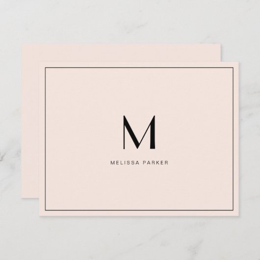 Modern Blush Minimalist monogram flat Bedankkaart (Voorkant / Achterkant)