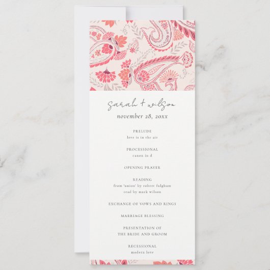 Modern Blush Paisley Typography Wedding Programme Kaart (Voorkant)