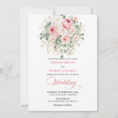 Modern Blush Peonies Gold Frame Wedding Invitation (Devant)