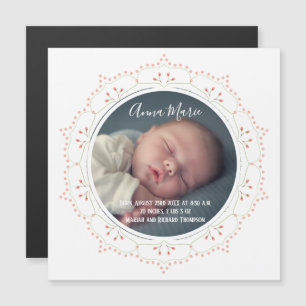 Modern Blush Photo Baby Girl Elegant Floral Magnetische Uitnodiging