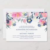 Modern Blush Pink and Navy Floral Wedding Kaart (Voorkant)