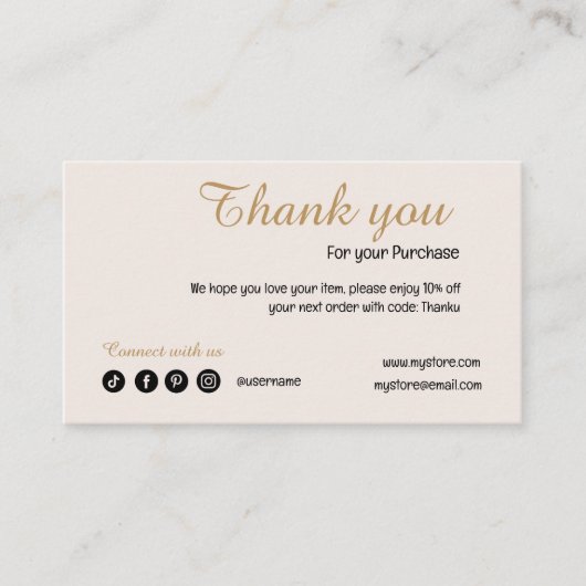 Modern Blush Pink Bedankt voor uw aankoop Visitekaartje (Voorkant)