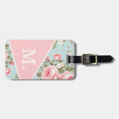 Modern Blush Pink Bloemmonogram Bagagelabel (Voorkant horizontaal)