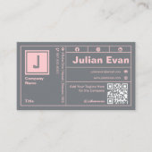 Modern Blush Pink Bold Typografie Monogram QR Code Visitekaartje (Voorkant)