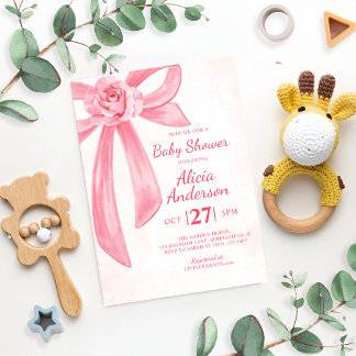 Modern Blush Pink Bow Coquette Baby Girl Kaart