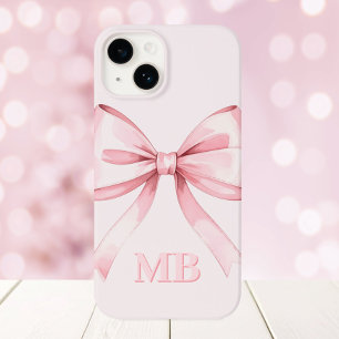 Modern Blush Pink Bow Initiaal Monogram Case-Mate iPhone 14 Hoesje
