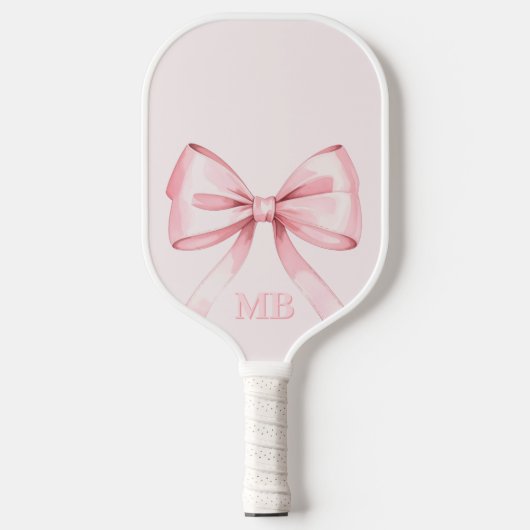 Modern Blush Pink Bow Initiaal Monogram Pickleball Paddle (Voorkant)