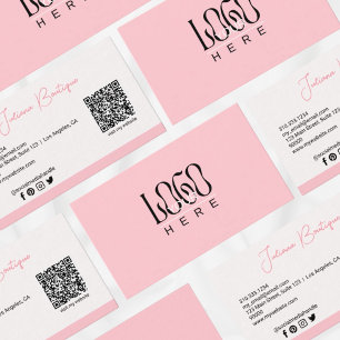 Modern Blush Pink Business Logo QR-code Visitekaartje