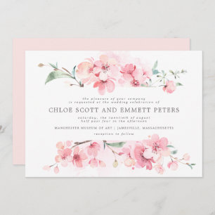 Modern Blush Pink Cherry Blossom Floral Wedding Kaart