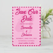 Modern Blush Pink Chevron Stripe QR Code Photo Save The Date (Staand voorkant)