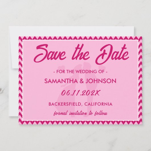 Modern Blush Pink Chevron Stripe QR Code Save The Date (Voorkant)