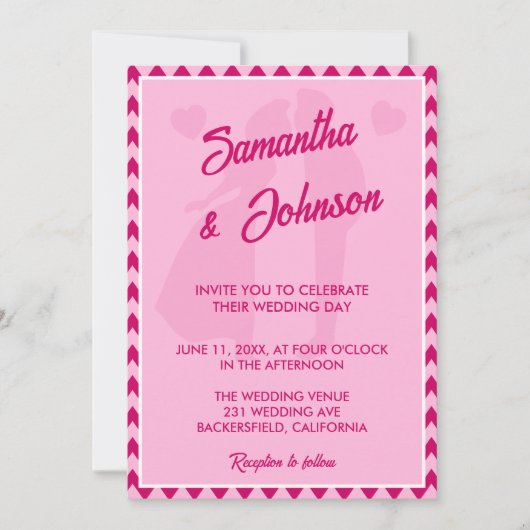 Modern Blush Pink Chevron Stripe QR Code Wedding Kaart (Voorkant)