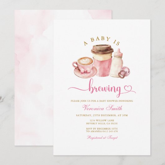 Modern Blush Pink Coffee Theme Latte Baby Shower Kaart (Voorkant / Achterkant)