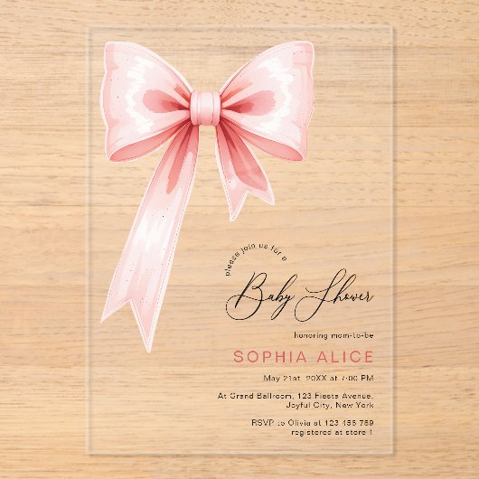 Modern Blush Pink Coquette Baby shower Transparant Acryl Uitnodigingen