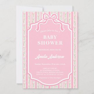 Modern Blush Pink Coquette Ribbon Bow Floral Strip Kaart