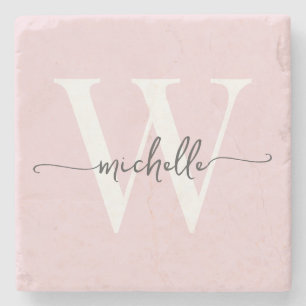 Modern Blush Pink Custom Monogram Naam Script Stenen Onderzetter