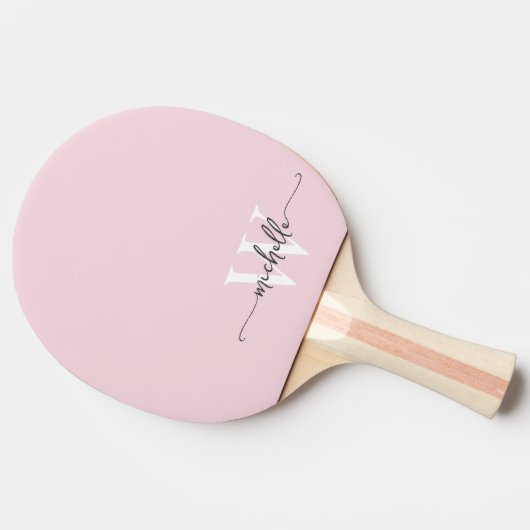 Modern Blush Pink Custom Monogram Naam Script Tafeltennisbatje (Zijkant)
