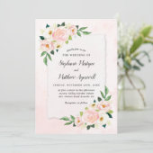 Modern Blush Pink Dusty Floral Waterverf Wedding Kaart (Staand voorkant)