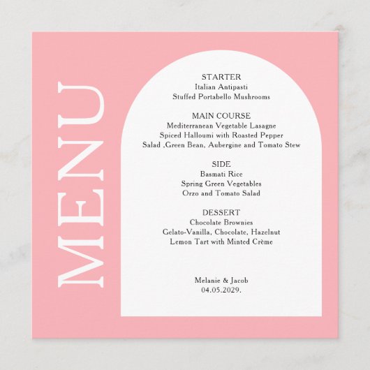Modern Blush Pink Flat Menu Kaart (Voorkant)