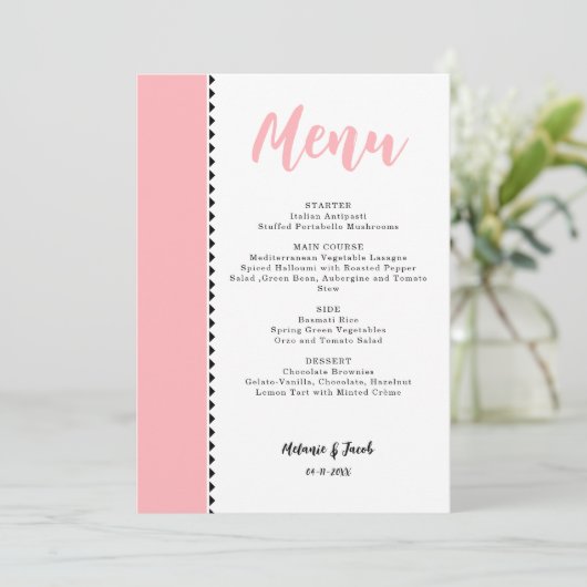 Modern Blush Pink Flat Menu Kaart (Staand voorkant)