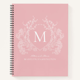 Modern Blush Pink Floral Crest Monogram Journal Notitieboek