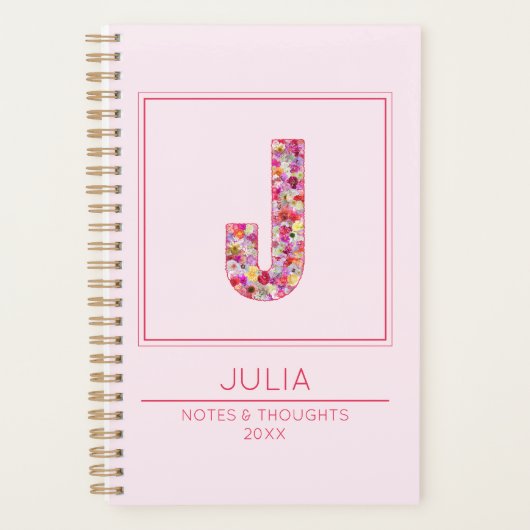 Modern Blush Pink Floral Monogram Letter J Planner (Voorkant)