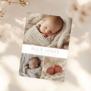 Modern Blush Pink Fotocollage Baby Geboorte Aankondiging