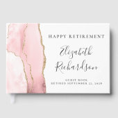 Modern Blush Pink Gold Agaat Script Pensioen Gastenboek (Voorkant)